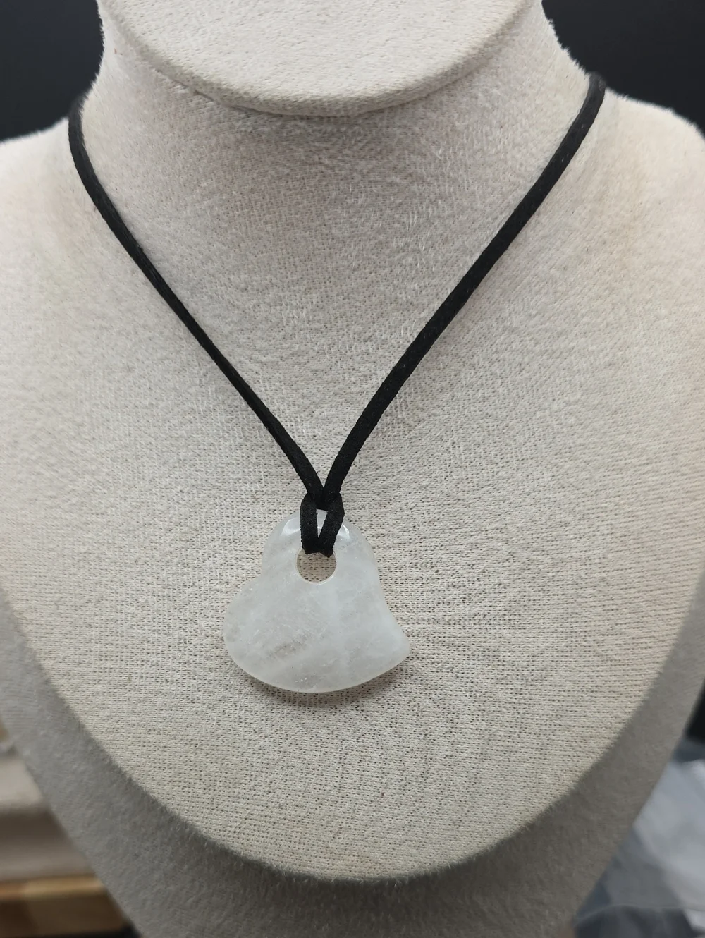 White Heart Jade Pendant Necklace with Black Cord (2490)